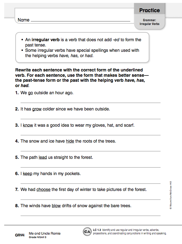 homework irregular verbs homework irregular verbs